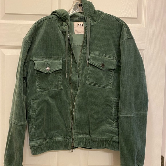 NWOT green corduroy jacket with pockets and hoodie - Picture 2 of 5